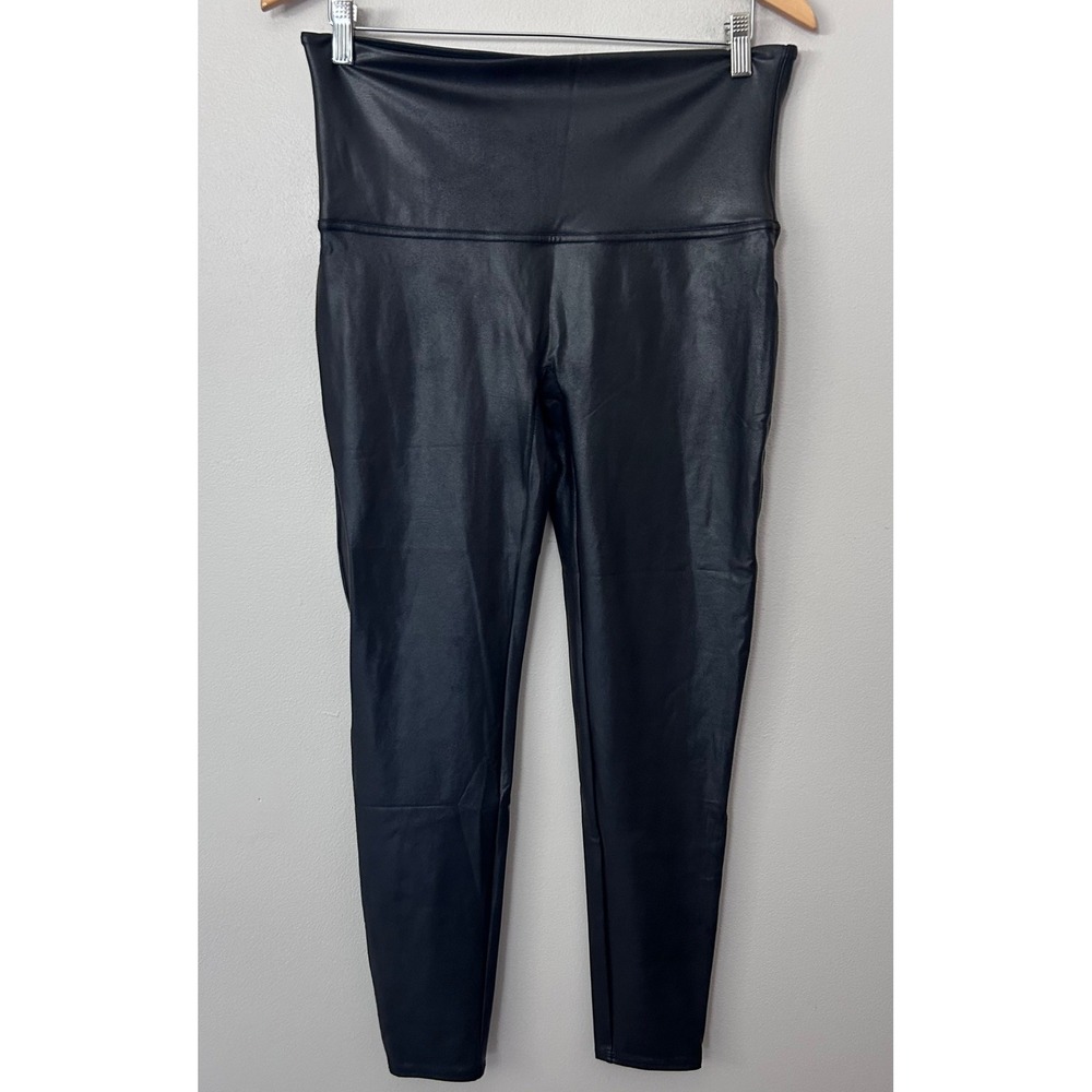 Spanx Faux Leather Leggings Womens 1X Black High Rise Compression Skinny Pants